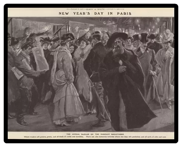 Annual bazaar on New Years Day in Paris, France (litho)