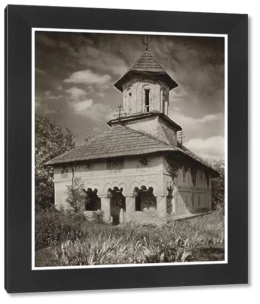 Romania: Curtisoara, Old Church (b  /  w photo)
