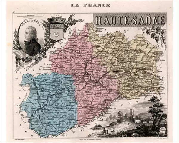 La Haute-Saone (Haute Saone, 70), Franche Comte (Franche-Comte) - France and its Colonies. Atlas illustrates one hundred and five maps from the maps of the depot of war, bridges and footwear and the Navy by M. VUILLEMIN. 1876