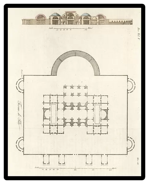 Plan and elevation of the Baths of Titus, Rome