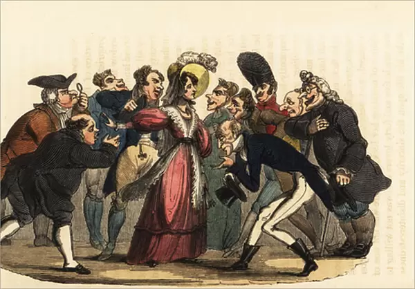 A rich widow besieged by suitors. 1831 (engraving)