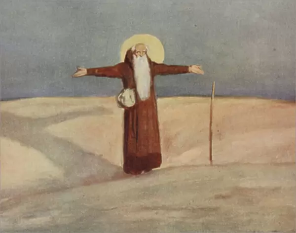 St Anthony in the Desert, illustration from Helmet & Cowl: Stories of Monastic and Military Orders W. M. Letts and M. F. S. Letts, 1913 (litho)