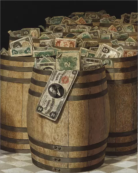 Barrels of Money (oil on canvas)