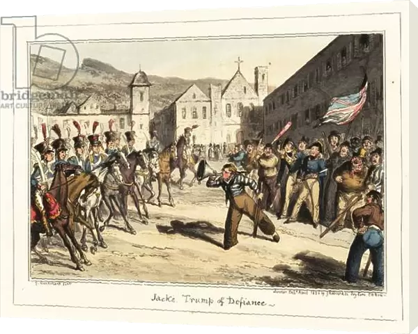 A stand-off between British sailors and Brazilian cavalry, 1807, 1827 (lithograph)