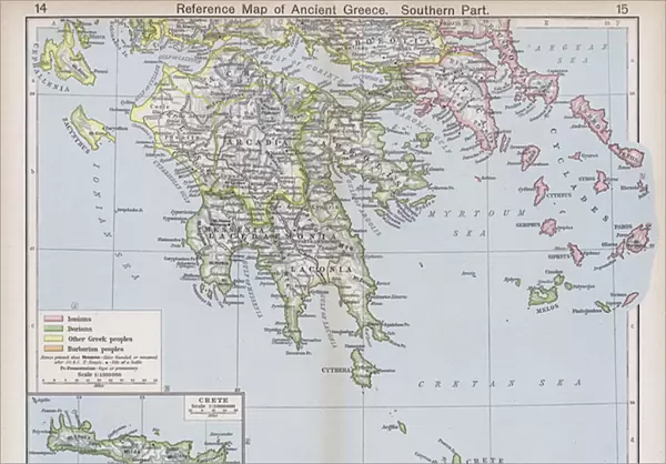 Reference Map of Ancient Greece, Southern Part (colour litho)