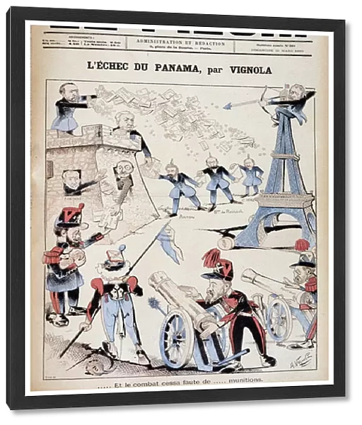 (Cartoon on financial scandals at the end of the 19th century) 'Panama Failure by Vignola: And the fight ended for lack of... ammunition. ', cover of 'Le Pilori'of March 19, 1893