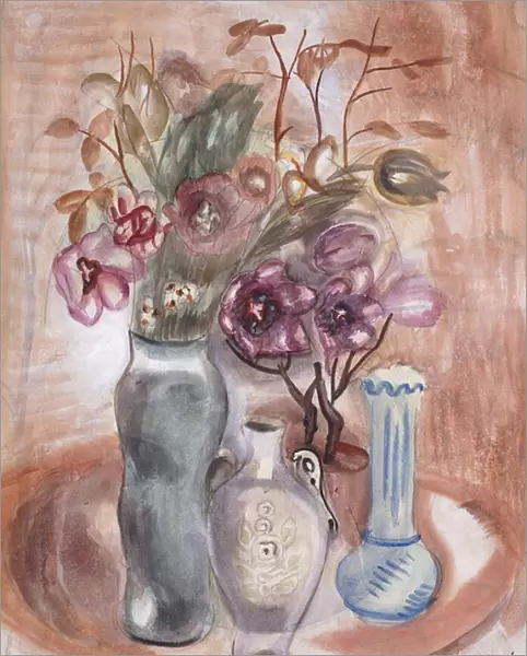 Still Life with Flowers and Vases, (pencil, watercolour and bodycolour)