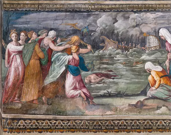 Scene of flood withe the myth of Alcyone and Ceyx, 1517-18 (fresco) (detail of 2646081)