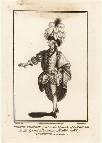Signor Gaetan Vestris senior in the character of the Prince in the grand pantomime ballet called Ninette a la Cour
