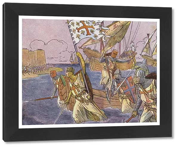 King Louis IX of France landing in Africa on Crusade (colour litho)