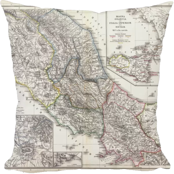 Map of Italy in the time before the Romans (coloured engraving)