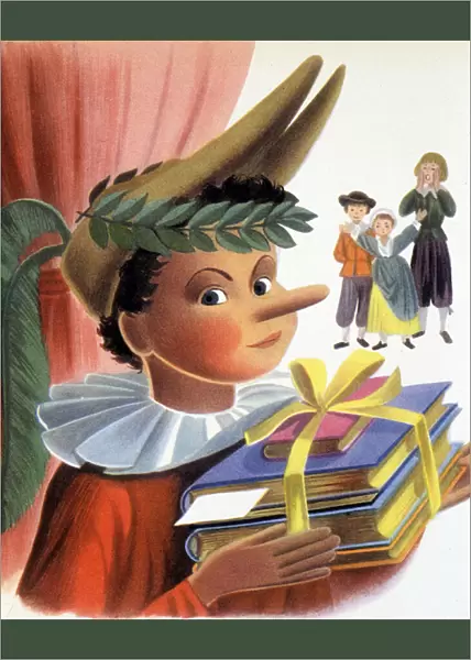 Pinocchio et ses rewards scolaires - in 'Pinocchio', illustrated by Simonne Baudoin, ed. CastermanAttention: RIGHTS RESERVES