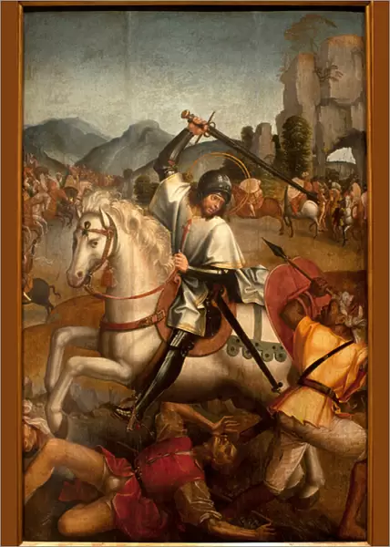 Saint Jacques combat les moures - Painting attribuee au maitre de Lourinha, oil on wood, circa 1520 (St James fighting the moors, by tle master of Lourinha, oil on panel, circa 1520) - Museum of Ancient Arts of Lisbon (Portugal)