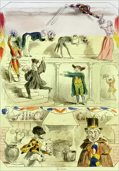 La tragedie d Harlequin - Lithography, from Theatre des marionnettes du jardin des Tuileries, text and drawing by Louis Edmond Duranty (1833-1880), Paris, 1863