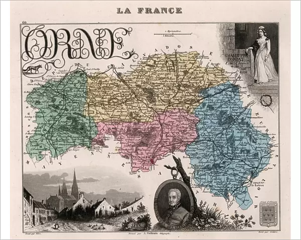 L Orne (61), Lower Normandy (Lower Normandy) - France and its Colonies. Atlas illustrates one hundred and five maps from the maps of the depot of war, bridges and footwear and the Navy by M. VUILLEMIN. 1876