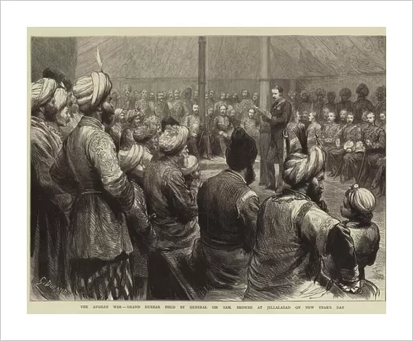 The Afghan War, Grand Durbar held by General Sir Samuel Browne at Jellalabad on New Years Day (engraving)
