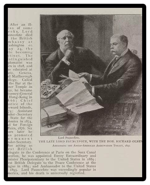 The late Lord Pauncefote, with the Honourable Richard Olnley, arranging the Anglo-American Arbitration Treaty, 1897 (litho)