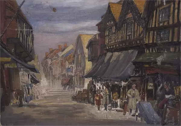 Butchers Row, Coventry, c. 1930 (oil on canvas laid on board)