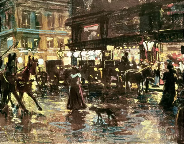 The Ringstrasse at Night, Vienna, 1898 (chalks & w  /  c on paper)