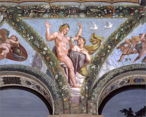 Psyche submitting Venus the urn containing the beauty of Proserpine, 1517-18 (fresco)