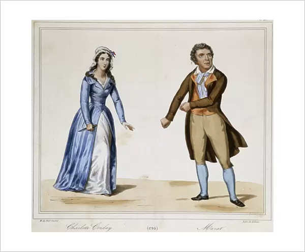 Jean Paul Marat and Charlotte Corday - in 'Collection of costumes, weapons and furniture to serve the history of the French revolution and the Empire'by Horace de Viel-Castel, 19th century