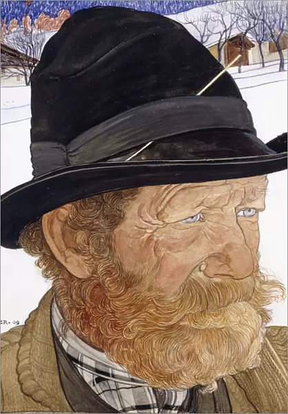 Man from Saviese, 1909 (w  /  c, gouache and pencil on vellum)
