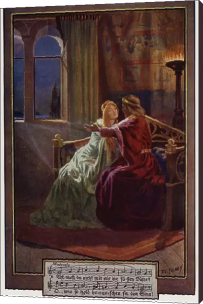 The Knight Tries to Allay the Doubts of Elsa (colour litho)