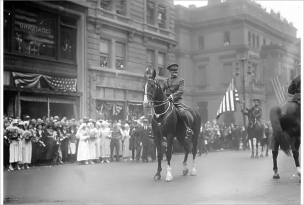 U. S. General John J. Pershing on Horseback Leading World War I Veterans during Parade, New York City, 1919 (b  /  w photo)