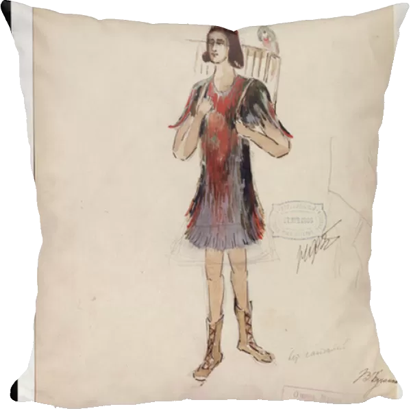 Dessin de costume pour l opera 'La flute enchantee'de Wolfgang Amadeus Mozart (1756-1791)(Costume design for the opera 'die Zauberflote'by W A Mozart). Oeuvre de V. Bushina (debut du 19eme siecle)