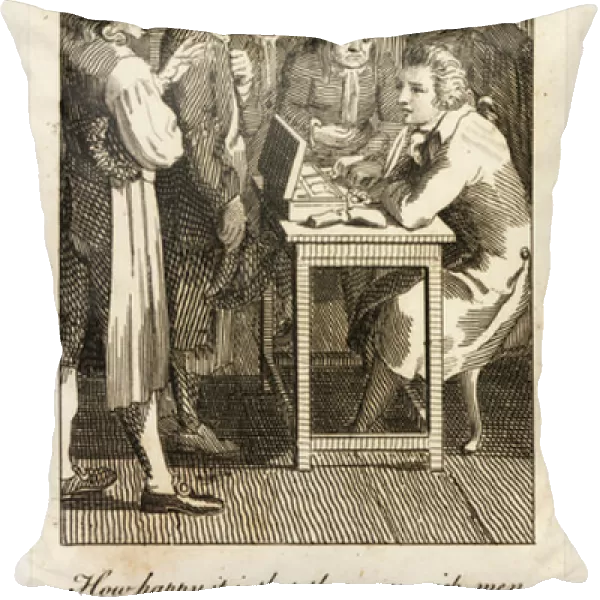 A wool manufacturer paying his employees, 18th century 1791 (engraving)