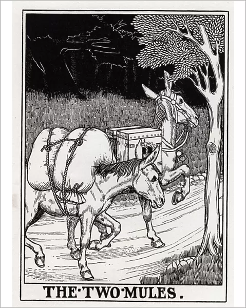 Les deux mulets - The Two Mules (Recueil 1, Livre 1, fable 4) - engraving from 'A Hundred Fables of La Fontaine'Illustrated by Percy J. Billinghurst (1871-1933) - 1899