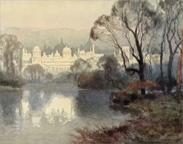 Whitehall from St Jamess Park (colour litho)