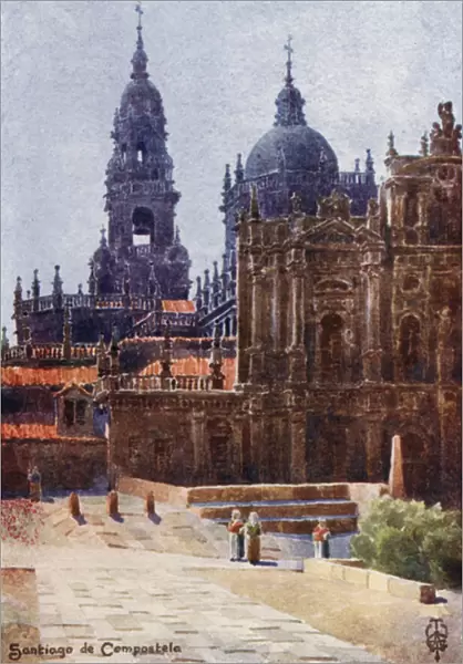Northern Spain: Santiago de Compostela, The Cathedral from the North-east (colour litho)