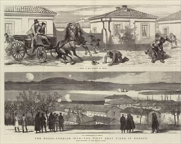 The Russo-Turkish War, the First Shot fired in Europe (engraving)