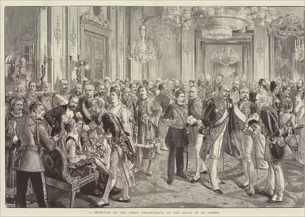 A Reception of the Corps Diplomatique at the Court of St Jamess (engraving)
