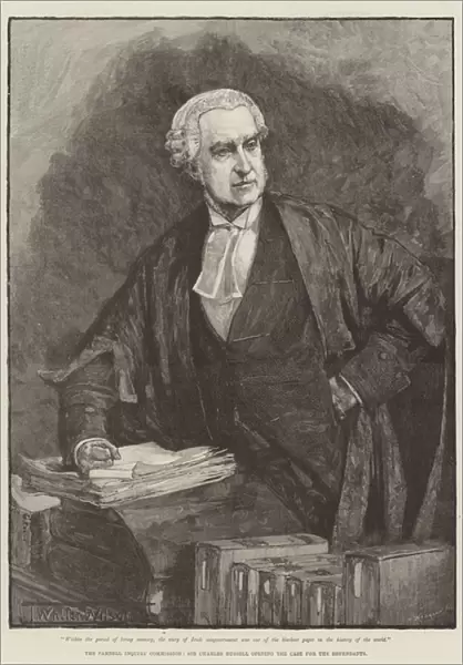 The Parnell Inquiry Commission, Sir Charles Russell opening the Case for the Defendants (engraving)