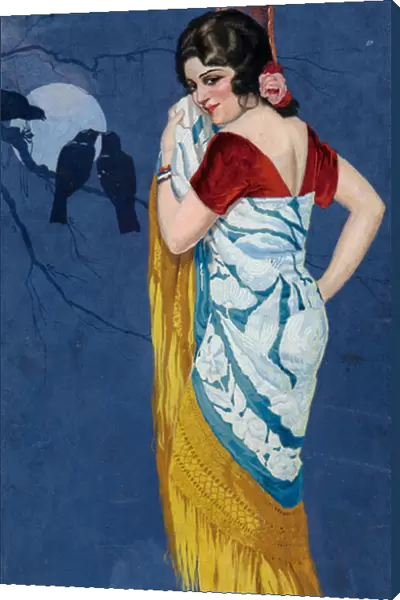 Young Woman Smiling in the Moonlight, c. 1925 (gouache on paper)