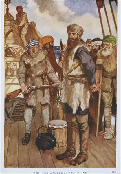 Hudson was seized and bound, illustration from The Book of Discovery by T. C. Bridges, published 1931 (colour litho)