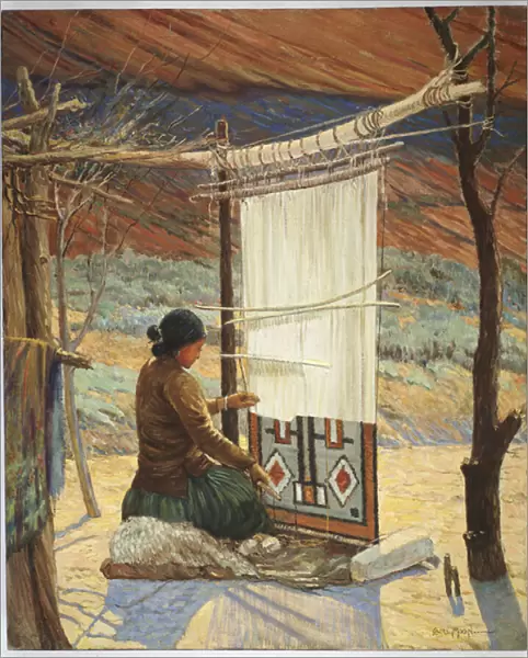 Navaho Weaver, Canyon de Chelly, Navaho Reserve (oil on canvas mounted on panel)