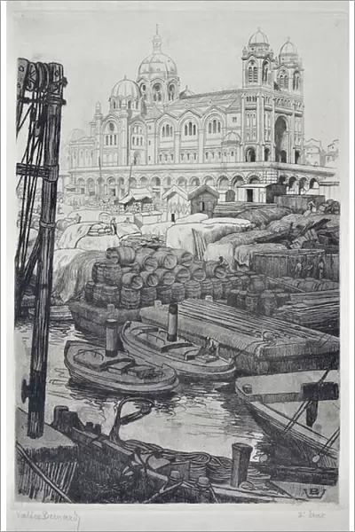 Le quai au vin et la major (Cathedrale Sainte-Marie-Maggiore) a Marseille (drawing)