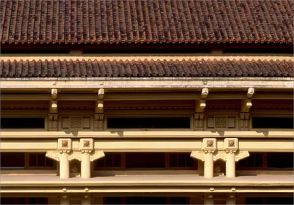 Colonial architecture in Vietnam: Detail of the facade of the Louis Finot Museum, named after the first director of the Ecole Francaise d Extreme Orient, built in 1927 by architect Ernest Hebrard, now the Vietnam History Museum. Saigon