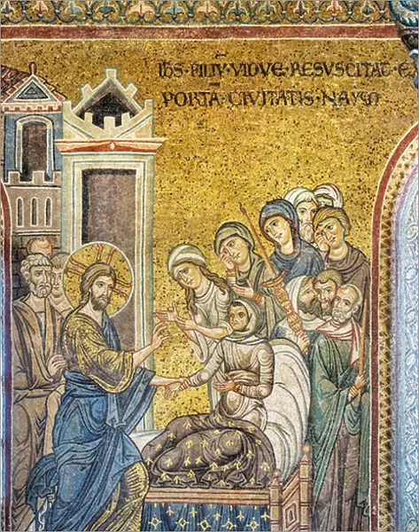 Jesus brings back to life the widows son, Byzantine mosaic, Episodes from the life of Christ, XII-XIII centuries (mosaic)