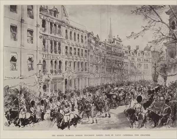 The Queens Diamond Jubilee Procession passing from St Pauls Cathedral into Cheapside (litho)