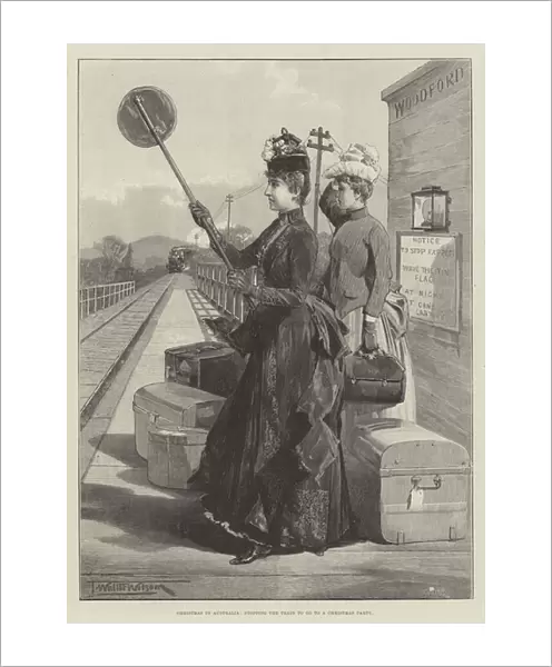 Christmas in Australia, stopping the Train to go to a Christmas Party (engraving)