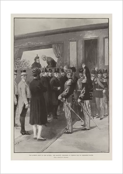 The Queens Visit to the Riviera, Her Majesty welcomed on French Soil by President Faure (litho)
