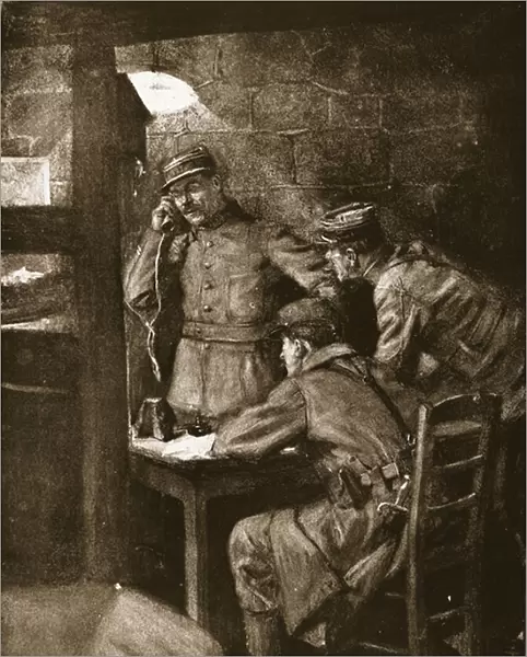 On the telephone - the tragic echoes of fighting, 1915 (litho)