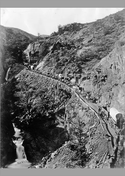 Wagon train on Ute Pass, c. 1885-90 (b  /  w photo)