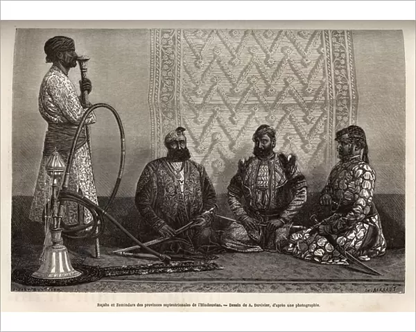 Rajahs (princes) and Zemindars (landowners) of the northern provinces of Hindustan, engraved after the drawing by A. Duvivier, illustrating the journey in India of the Rajahs, in 1864-1868, by Louis Rousselet