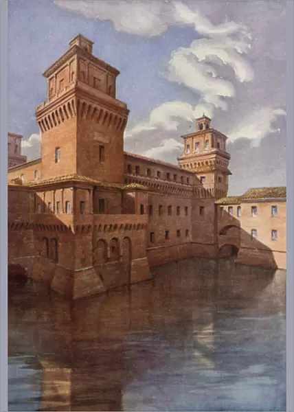 The Castle of Ferrara (colour litho)