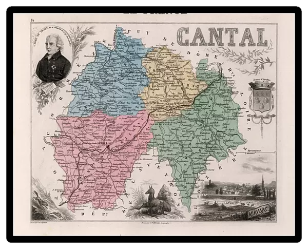Le Cantal (15), Auvergne - France and its Colonies. Atlas illustrates one hundred and five maps from the maps of the depot of war, bridges and footwear and the Navy by M. VUILLEMIN. 1876